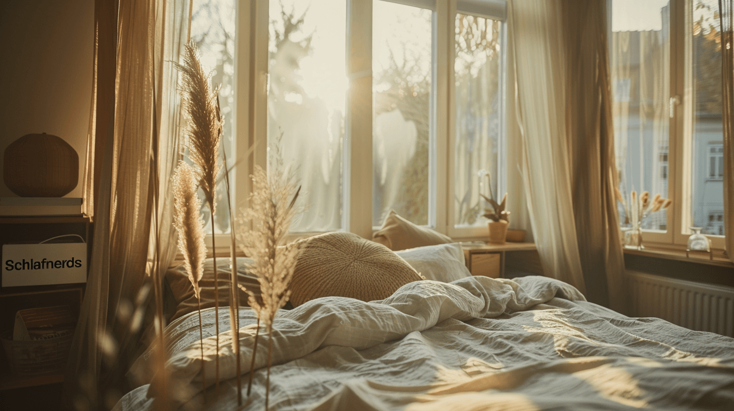Helles Schlafzimmer mit Sonnenlicht