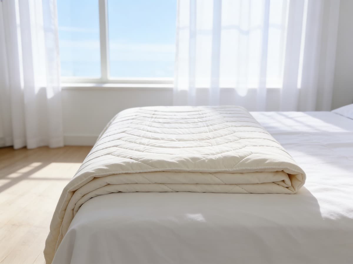 Leichte Wildseide-Sommerdecke mit gesteppter Oberfläche auf einem Bett