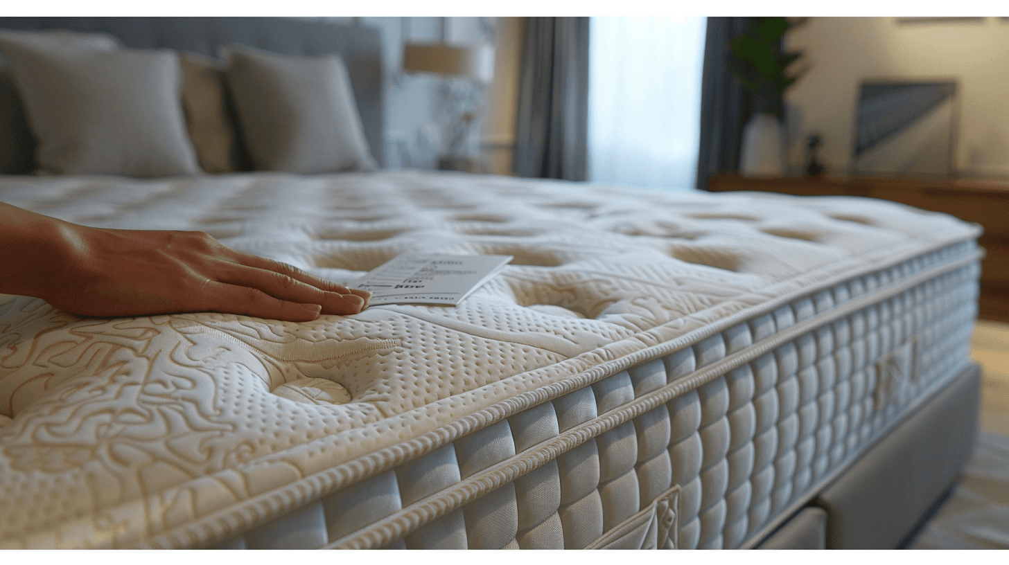 Hand drückt auf Matratze im Schlafnerds Showroom